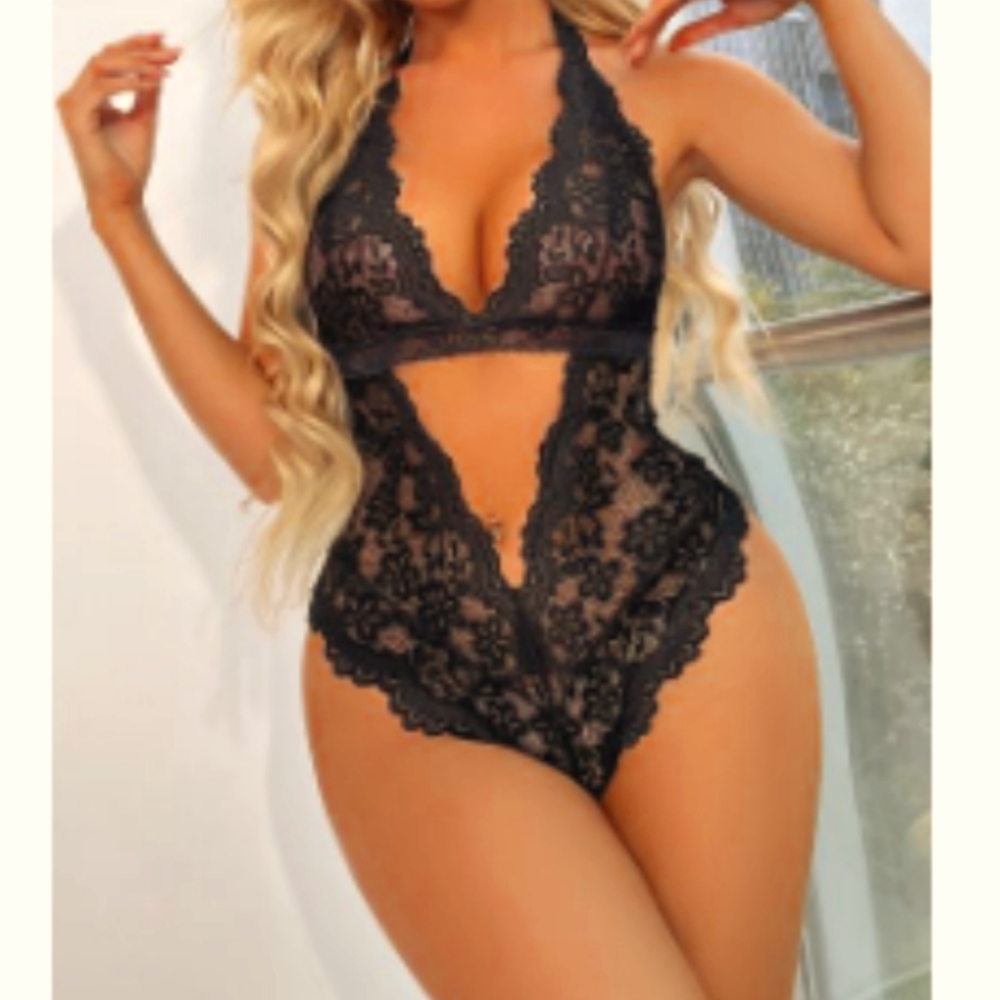 Cutout Backless Crochet Lace Teddy